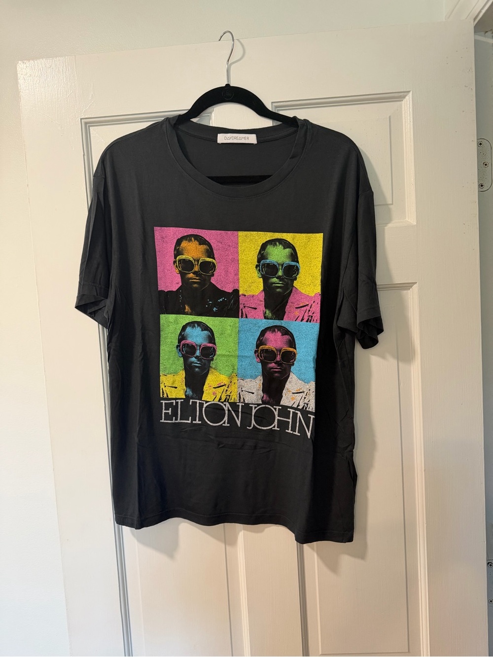 Daydreamer Black Elton John Crewneck T‑Shirt with Multicolor Pop Art Print